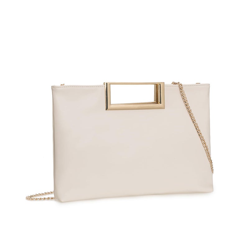 CHARMING TAILOR Fashion PU Leather Handbag Stylish Women Convertible Clutch Purse (Cream) - Image 2